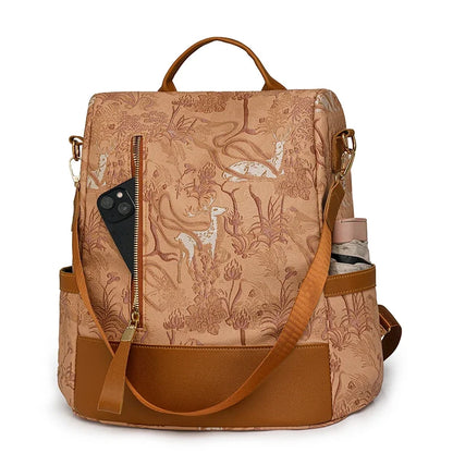 Women's Leather Backpack with Anti-Theft Design and Color-Blocking Style – Multifunctional with Large Capacity