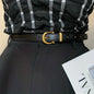 Women's casual vintage leather belt with classic oval buckle