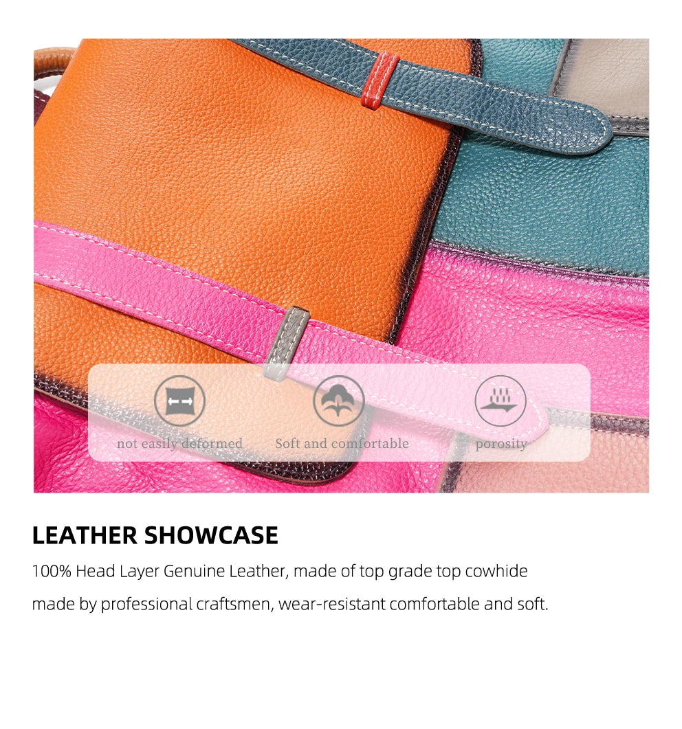 Women's Genuine Leather Backpack – Stylish, Spacious, and Featuring a Patchwork Design