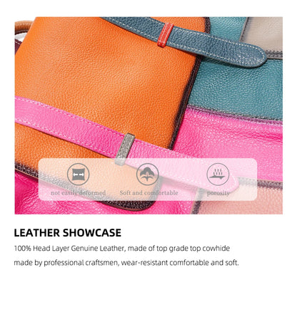 Women's Genuine Leather Backpack – Stylish, Spacious, and Featuring a Patchwork Design
