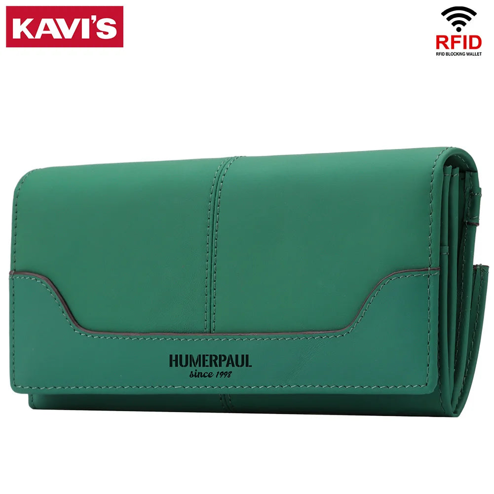 Elegant women's wallet in genuine leather, with RFID-protected card slots and a coin purse.