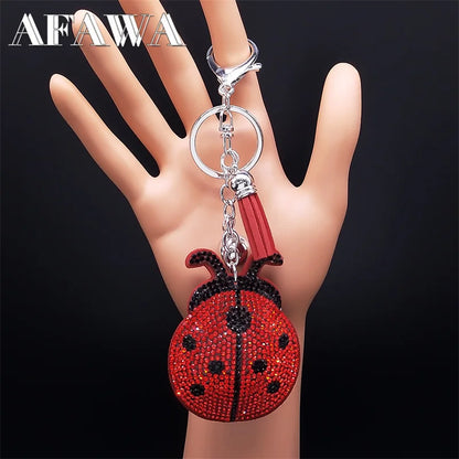 Ladybug keychain with a beautiful and charming crystal pendant