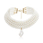 Sophisticated and elegant classic multi-strand choker necklace featuring round pearls and a pearl pendant, perfect for parties and other special occasions