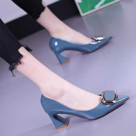 Elegant patent leather high-heeled shoes