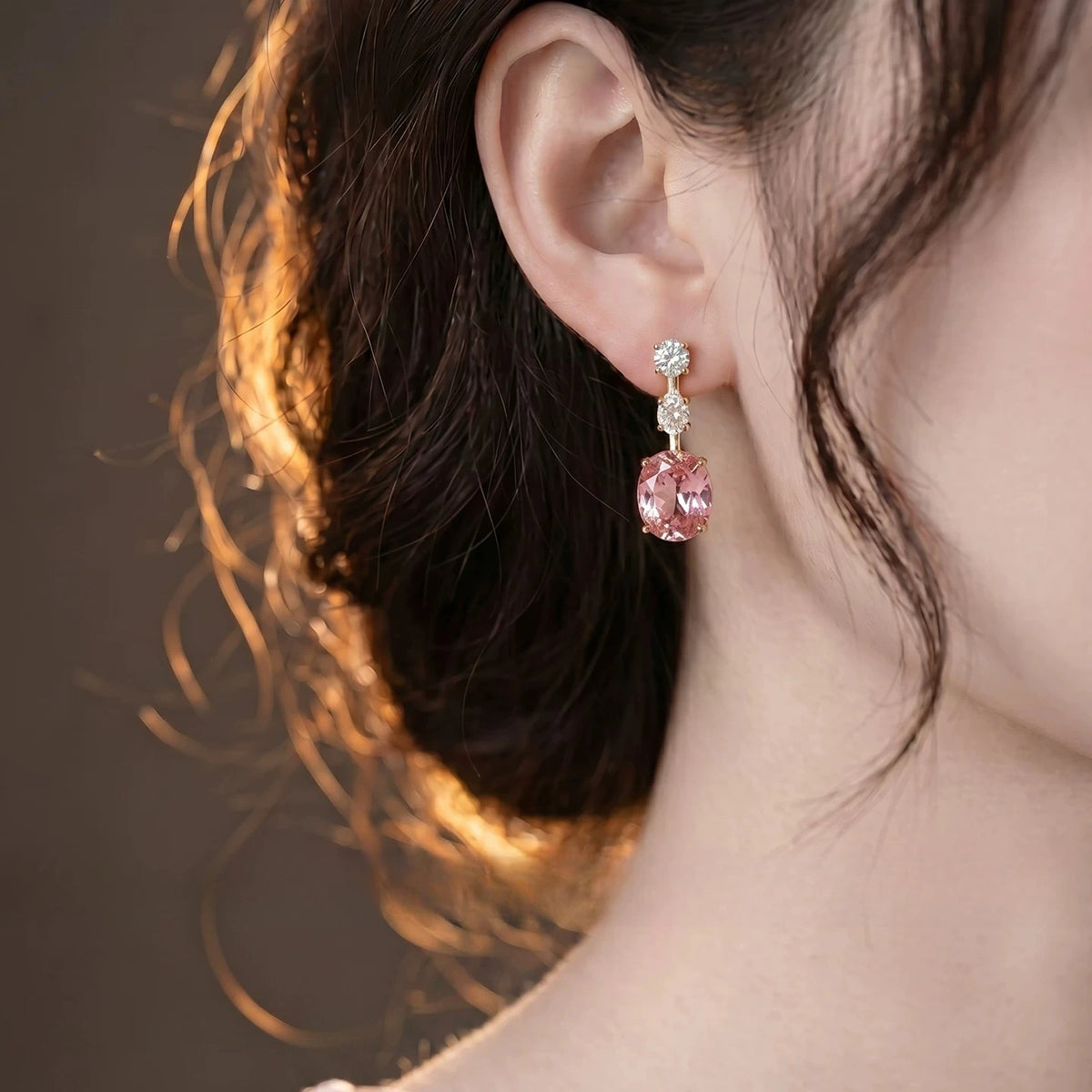 S925 Silver Earpiece 2ct Papalacha Pink Orange Zircon Inlaid Earnail Color Treasure Eardrop Light Luxury Gentle Jewelry