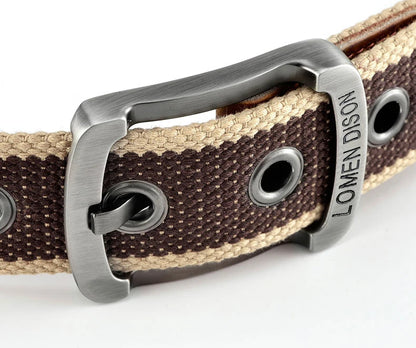 Men's tactical canvas belt, modern and casual, goes well with jeans, ideal accessory for outdoor sports and hunting, with nylon pin buckle