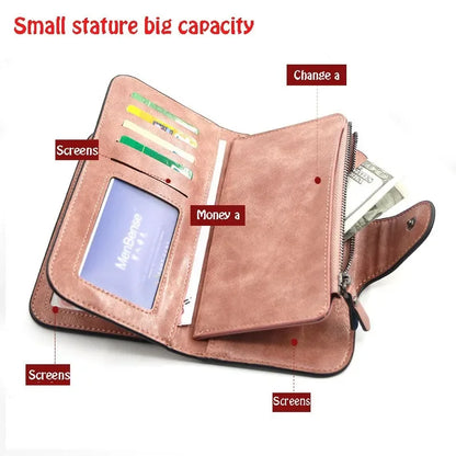 Women's leather wallet with three folds vintage style