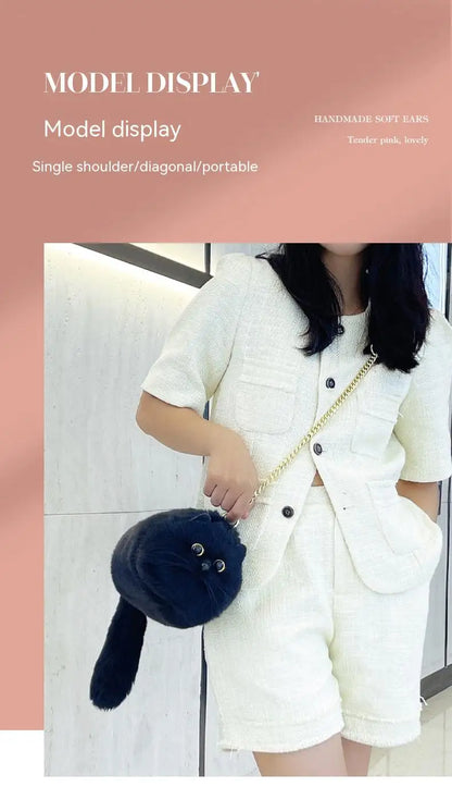 Women's messenger-style shoulder bag, small, versatile, handmade with a kitten print