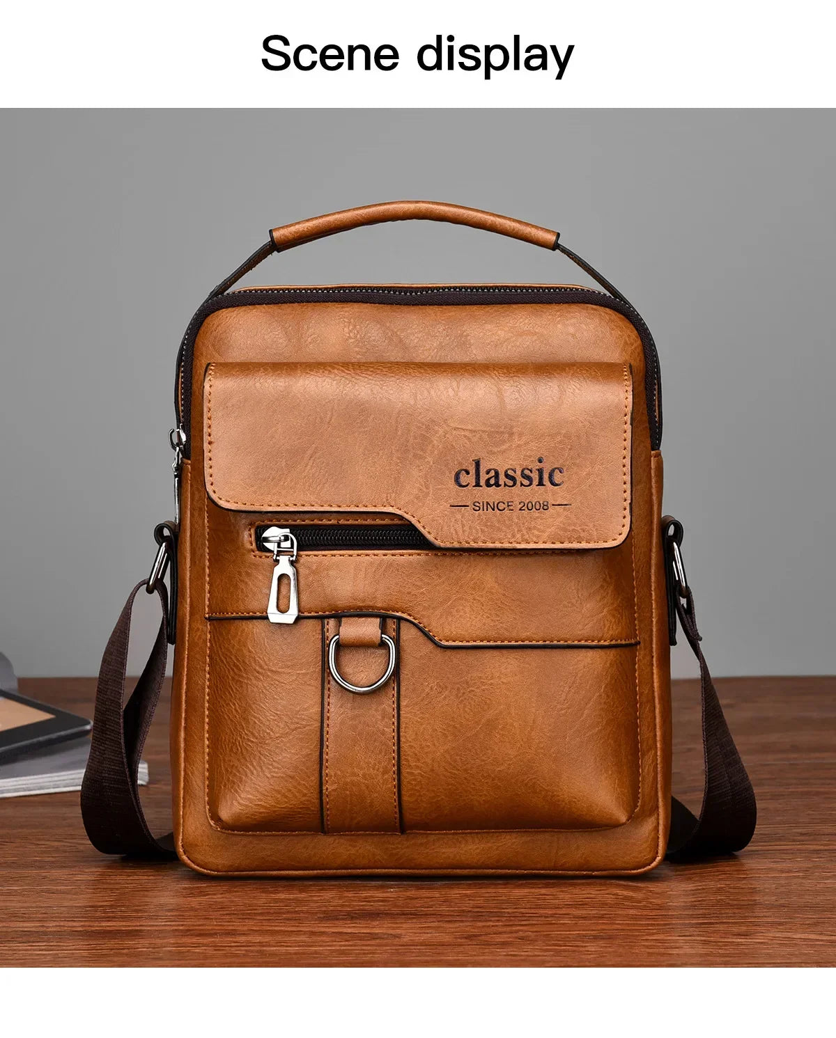 Men's crossbody bag with zipper closure, made of synthetic leather and with ample storage capacity