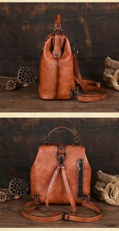 Women's vintage leather backpack, luxurious and elegant