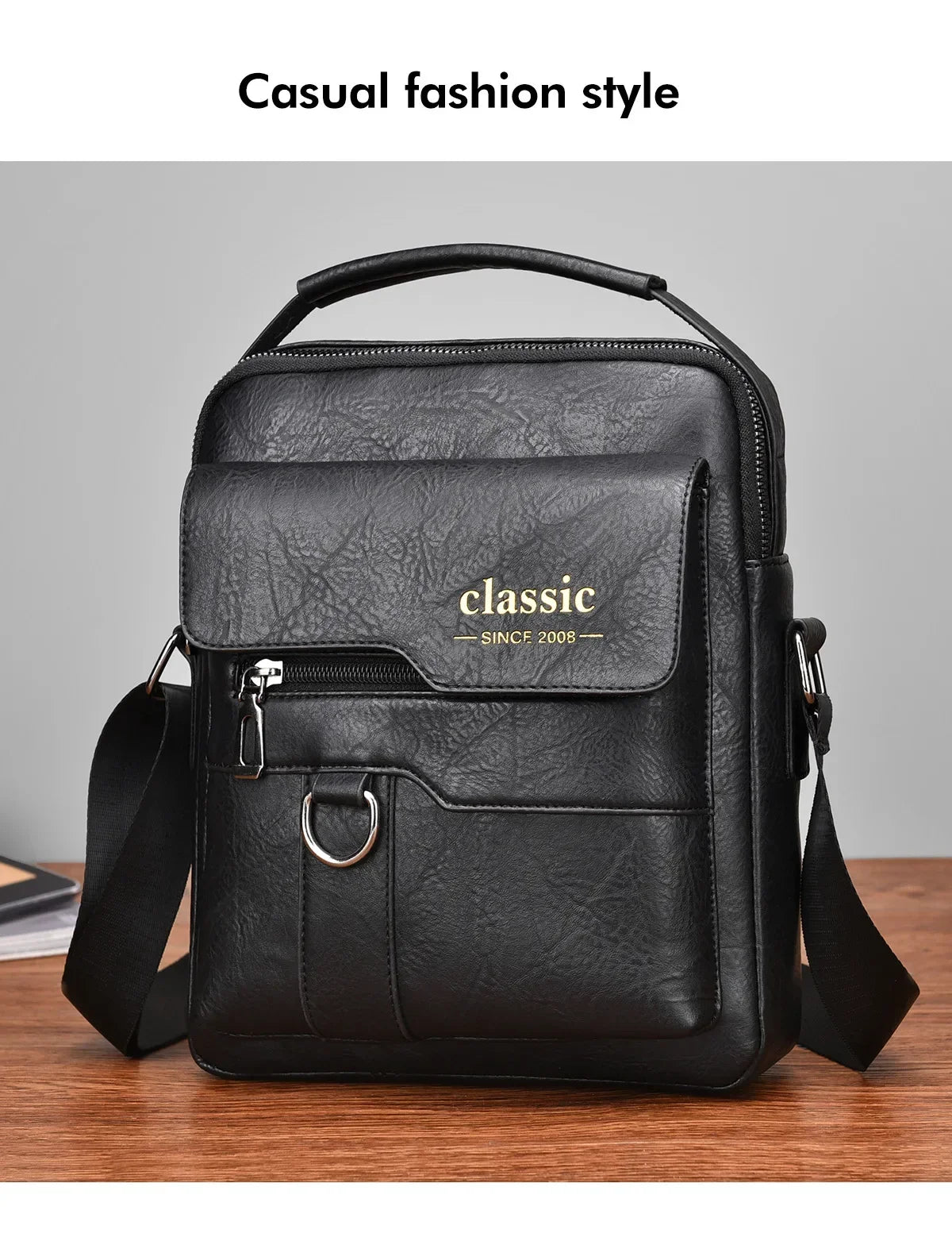 Men's crossbody bag with zipper closure, made of synthetic leather and with ample storage capacity