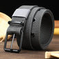 Unisex canvas belt with pin buckle and leather eyelet details