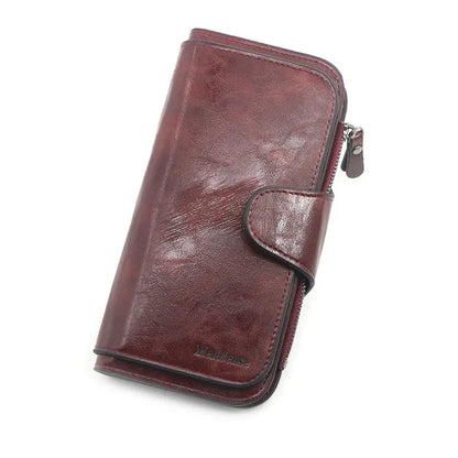 Women's leather wallet with three folds vintage style