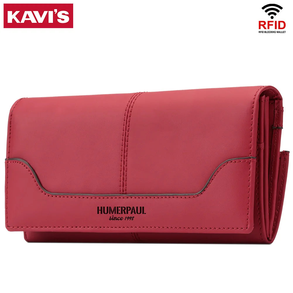 Elegant women's wallet in genuine leather, with RFID-protected card slots and a coin purse.