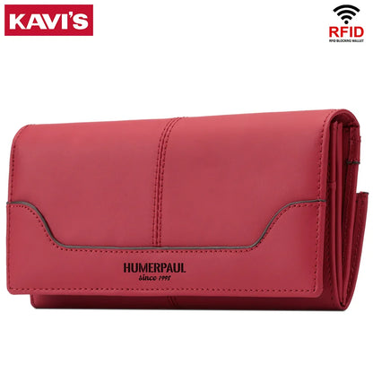 Elegant women's wallet in genuine leather, with RFID-protected card slots and a coin purse.