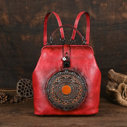 Women's vintage leather backpack, luxurious and elegant