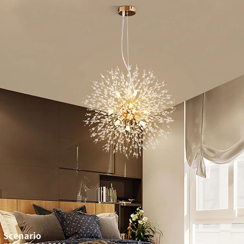 Luminária pendente LED moderna Sky Star Fireball Crystal, modelo Dandelion, ideal para restaurantes, salas de estar e bares. Arte dinamarquesa.