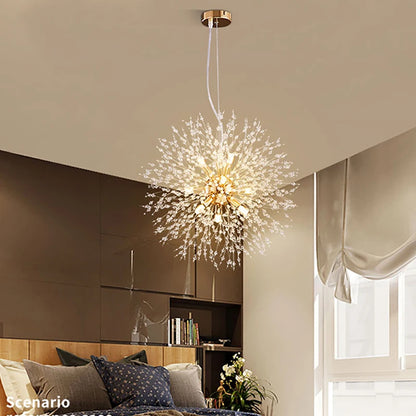 Luminária pendente LED moderna Sky Star Fireball Crystal, modelo Dandelion, ideal para restaurantes, salas de estar e bares. Arte dinamarquesa.