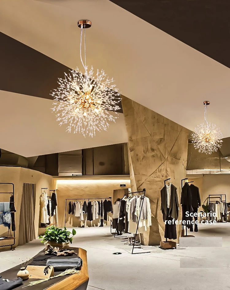 Luminária pendente LED moderna Sky Star Fireball Crystal, modelo Dandelion, ideal para restaurantes, salas de estar e bares. Arte dinamarquesa.