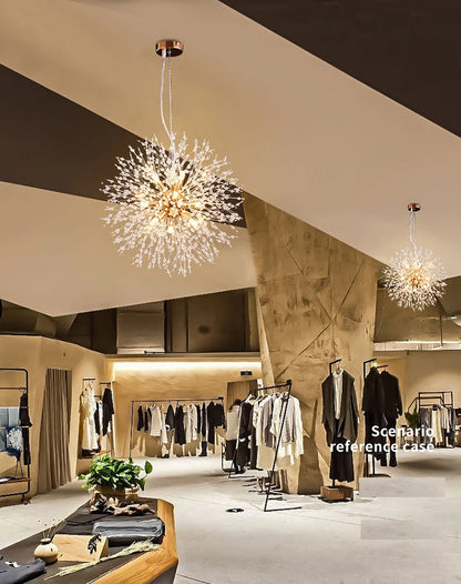 Luminária pendente LED moderna Sky Star Fireball Crystal, modelo Dandelion, ideal para restaurantes, salas de estar e bares. Arte dinamarquesa.