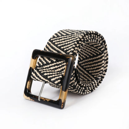 Elegant vintage women's belt, braided, bohemian style with a square buckle