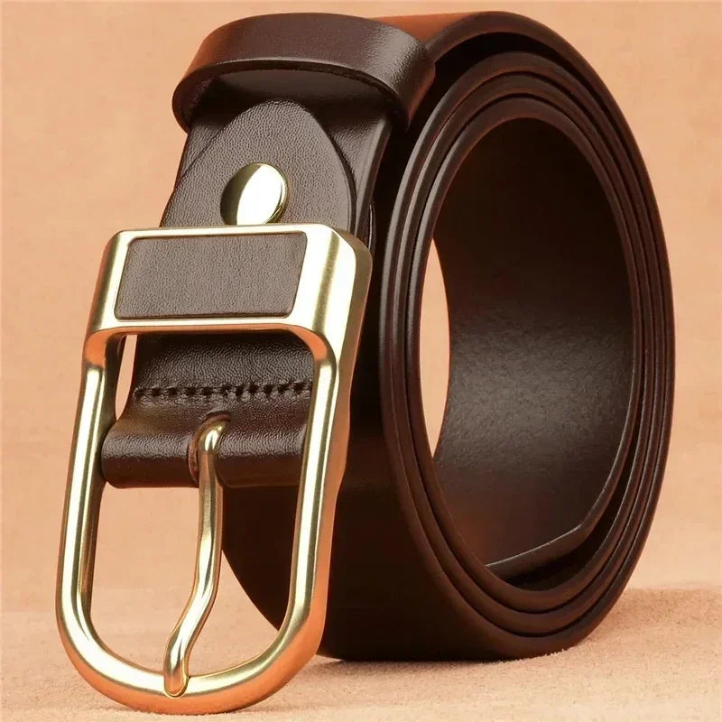 Men's casual and modern cowboy-style belt with a pin buckle, retro style for formal occasions