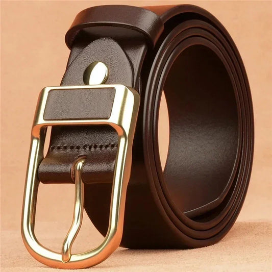 Men's casual and modern cowboy-style belt with a pin buckle, retro style for formal occasions