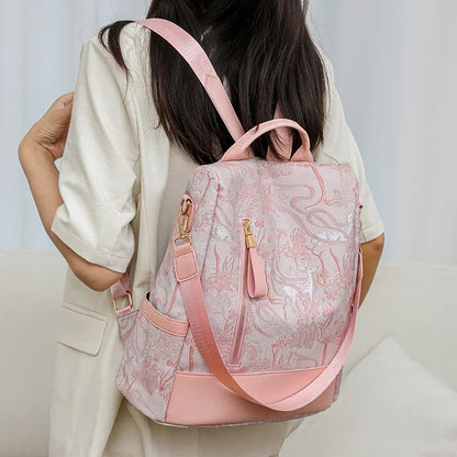 Women's Leather Backpack with Anti-Theft Design and Color-Blocking Style – Multifunctional with Large Capacity