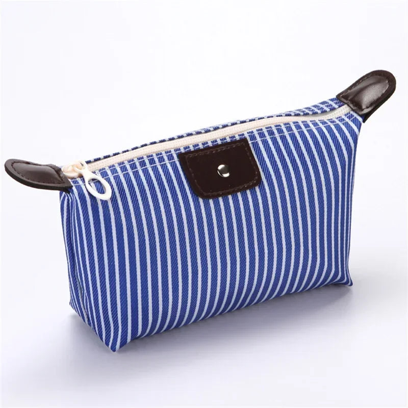 Striped "Dumpling" Style Makeup Bag – Foldable