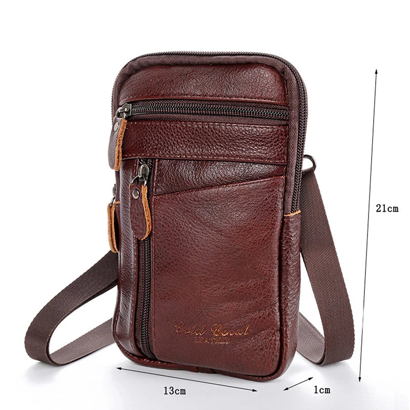 Men's small, crossbody PU leather waist bag for cell phone and other items