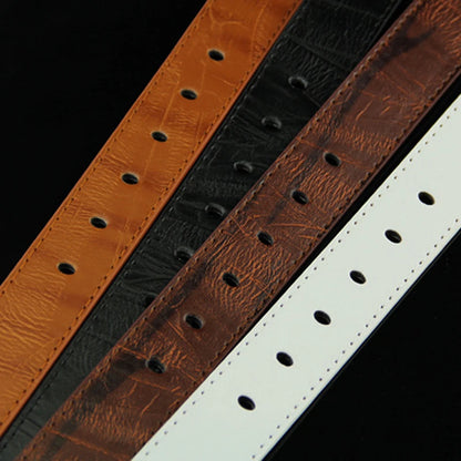 High-quality, casual and modern men's leather belt, wide with hollow rivets