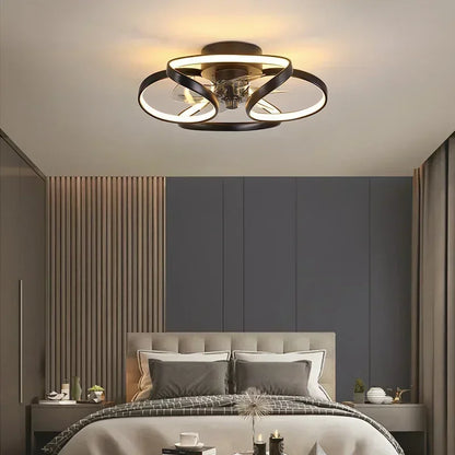 Smart Nordic ceiling fan with LED light, dimmable and silent, with remote control. Bedroom lighting