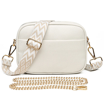 Women's leather tote bag, classic style with crossbody strap and chain detail