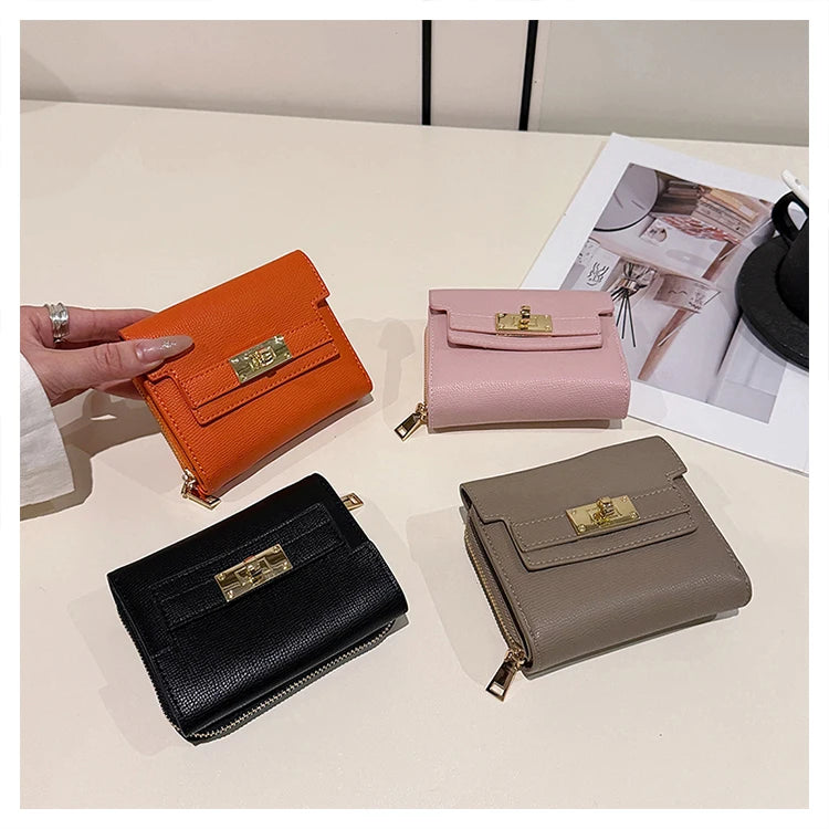 Retro women's wallet with multiple card slots, multifunctional with three folds.