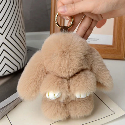 Adorable and fun women's keychain with a rabbit fur pendant.