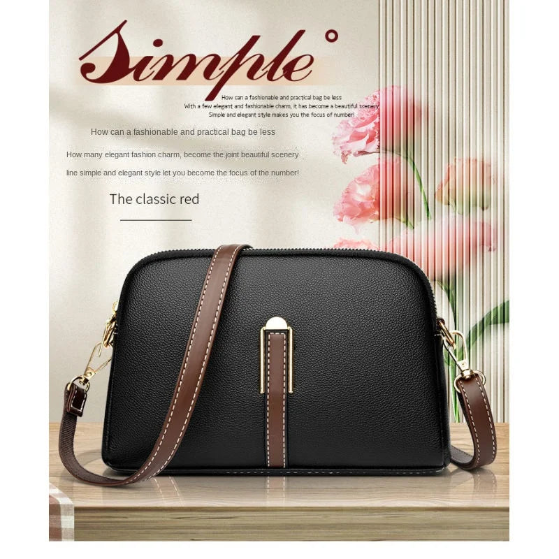 Women's genuine leather handbag with flap, luxurious, messenger style, crossbody