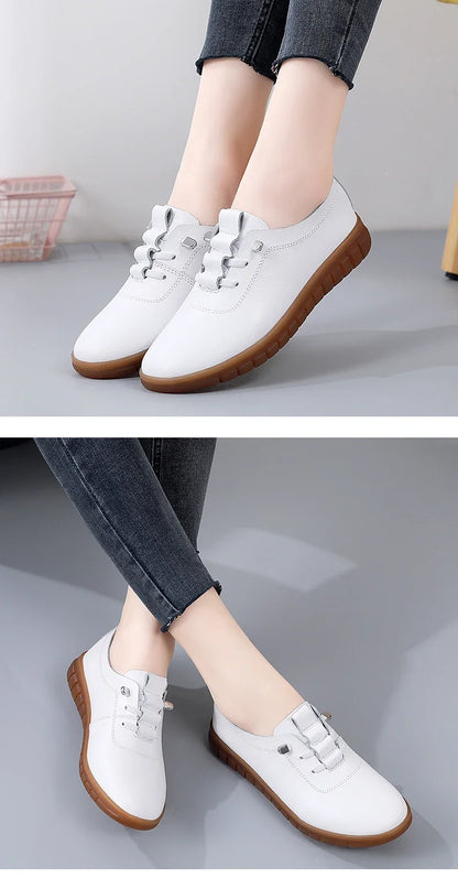 Women's casual sneakers, ballet flat style, made of genuine leather