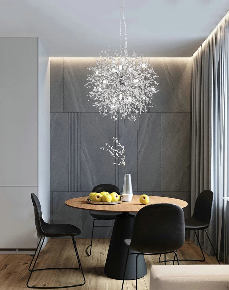 Luminária pendente LED moderna Sky Star Fireball Crystal, modelo Dandelion, ideal para restaurantes, salas de estar e bares. Arte dinamarquesa.