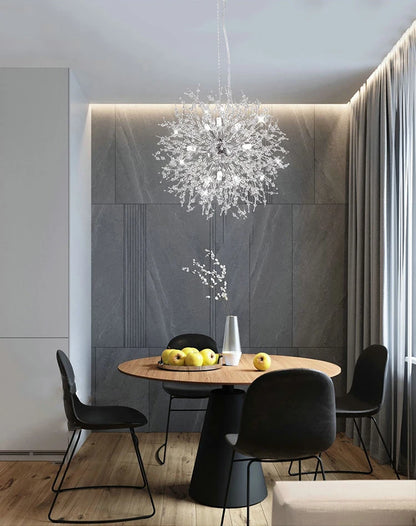 Luminária pendente LED moderna Sky Star Fireball Crystal, modelo Dandelion, ideal para restaurantes, salas de estar e bares. Arte dinamarquesa.