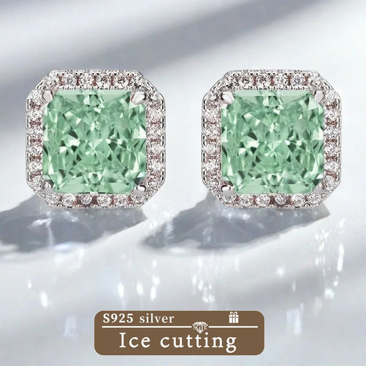 Classic S925 Sterling Silver Earring with High-Quality Mint Green Cubic Zirconia (Ice Cut) – Hypoallergenic and an Excellent Gift Option
