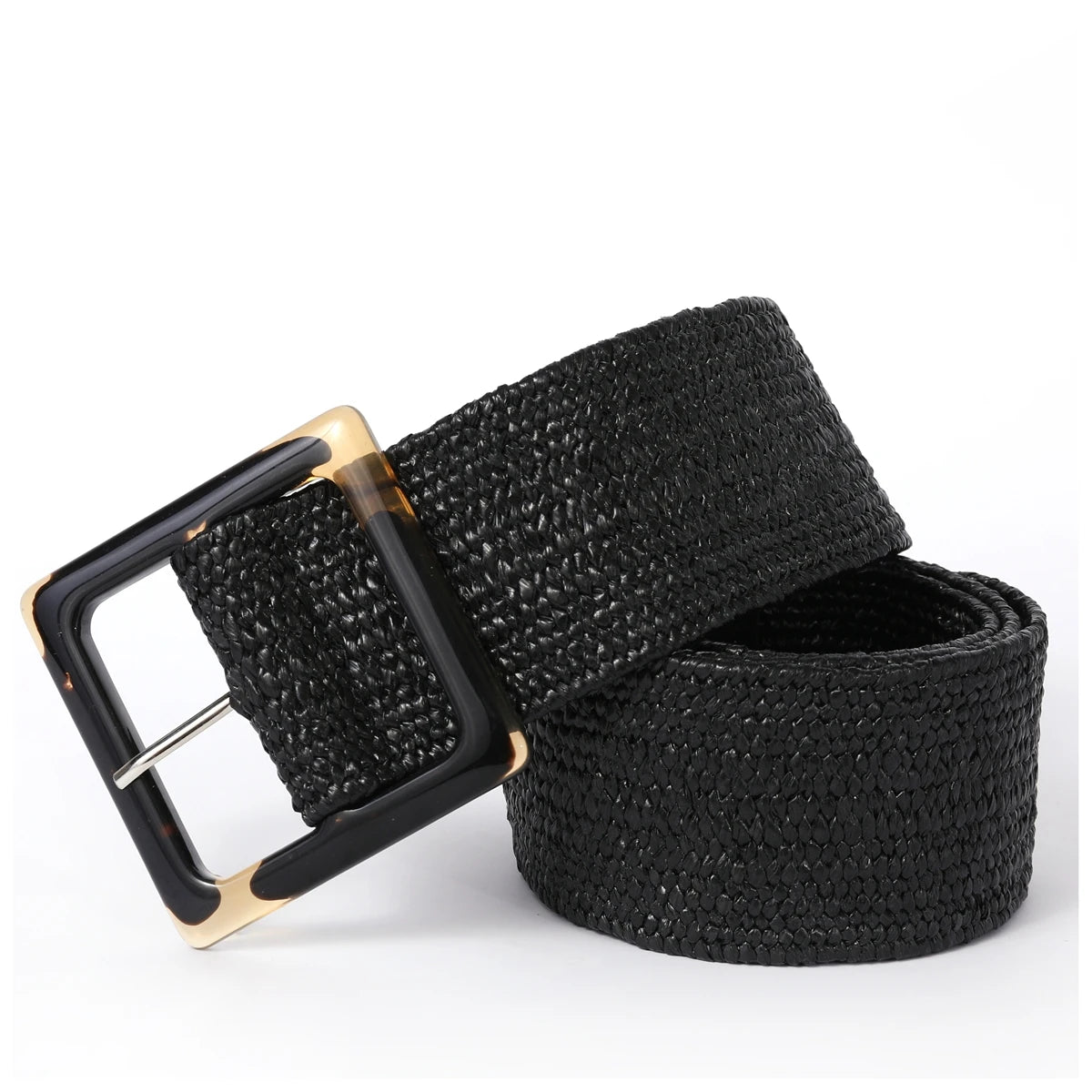 Elegant vintage women's belt, braided, bohemian style with a square buckle