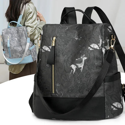 Women's Leather Backpack with Anti-Theft Design and Color-Blocking Style – Multifunctional with Large Capacity