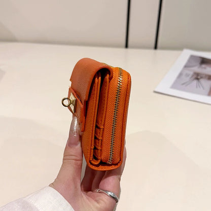 Retro women's wallet with multiple card slots, multifunctional with three folds.