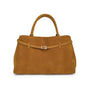 Women's handbag made of synthetic suede with a decorative buckle, large capacity, and snap closure