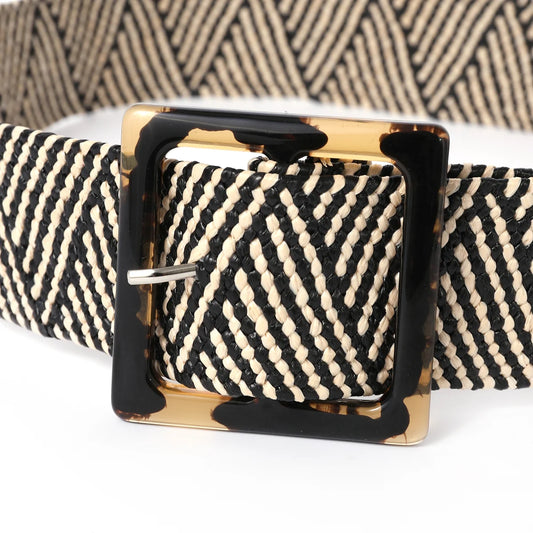 Elegant vintage women's belt, braided, bohemian style with a square buckle