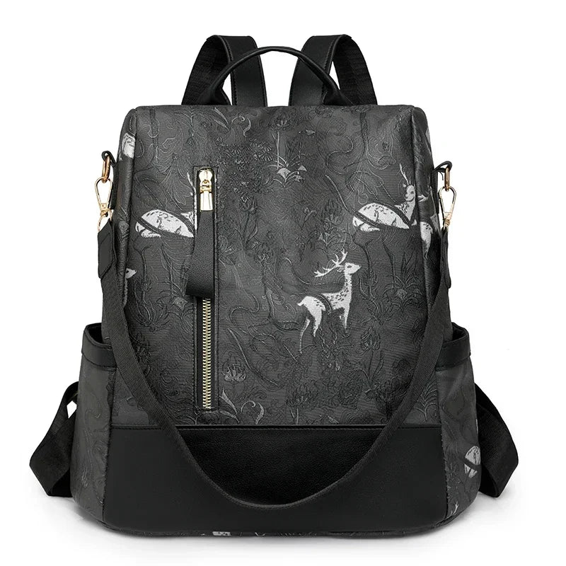 Women's Leather Backpack with Anti-Theft Design and Color-Blocking Style – Multifunctional with Large Capacity