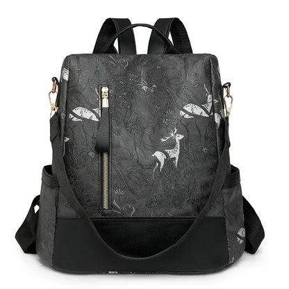 Women's Leather Backpack with Anti-Theft Design and Color-Blocking Style – Multifunctional with Large Capacity