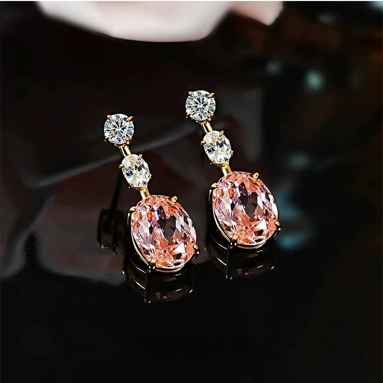 S925 Silver Earpiece 2ct Papalacha Pink Orange Zircon Inlaid Earnail Color Treasure Eardrop Light Luxury Gentle Jewelry