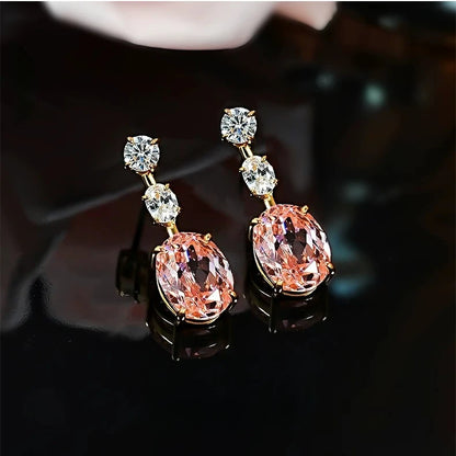 S925 Silver Earpiece 2ct Papalacha Pink Orange Zircon Inlaid Earnail Color Treasure Eardrop Light Luxury Gentle Jewelry