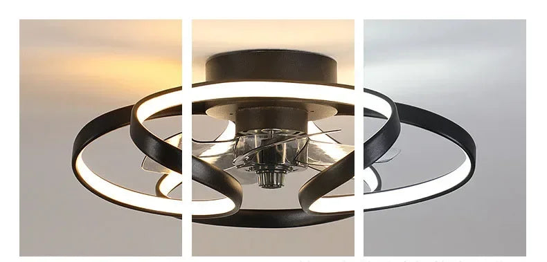 Smart Nordic ceiling fan with LED light, dimmable and silent, with remote control. Bedroom lighting